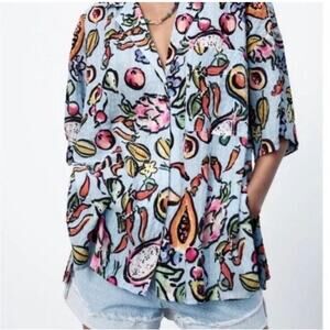 ZARA - Fruit Print Oversized Button Down - Size M - Multicolor